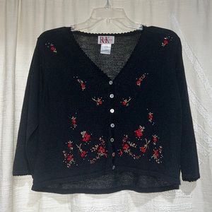 R&K Embroidered Embellished button up cardigan roses floral
